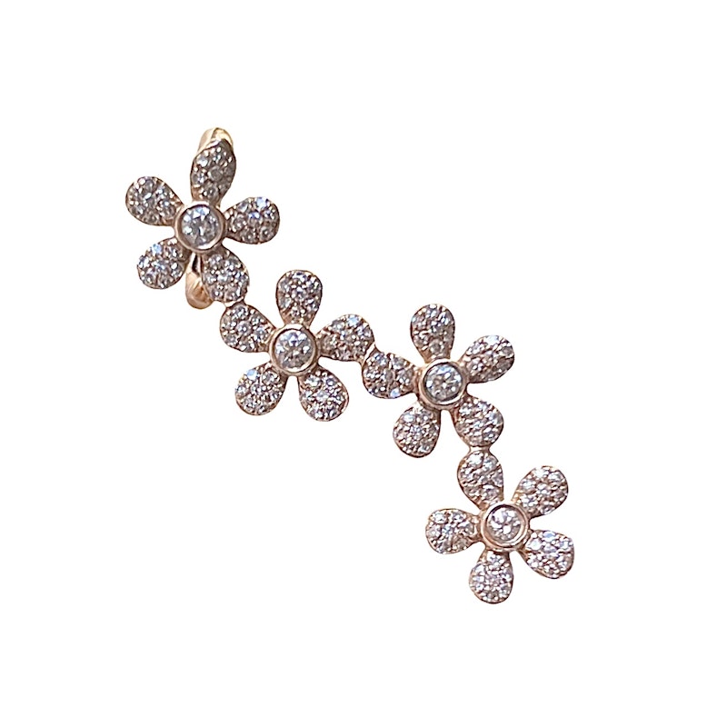 14k Rose Gold Diamond Flower Ear Climber Earring (right)