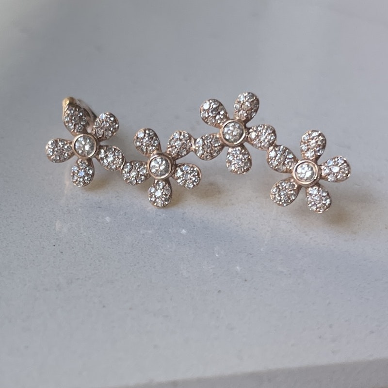 14k Rose Gold Diamond Flower Ear Climber Earring (right)