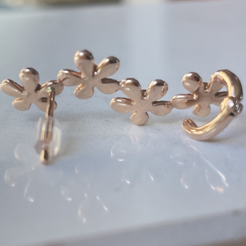 14k Rose Gold Diamond Flower Ear Climber Earring (right)