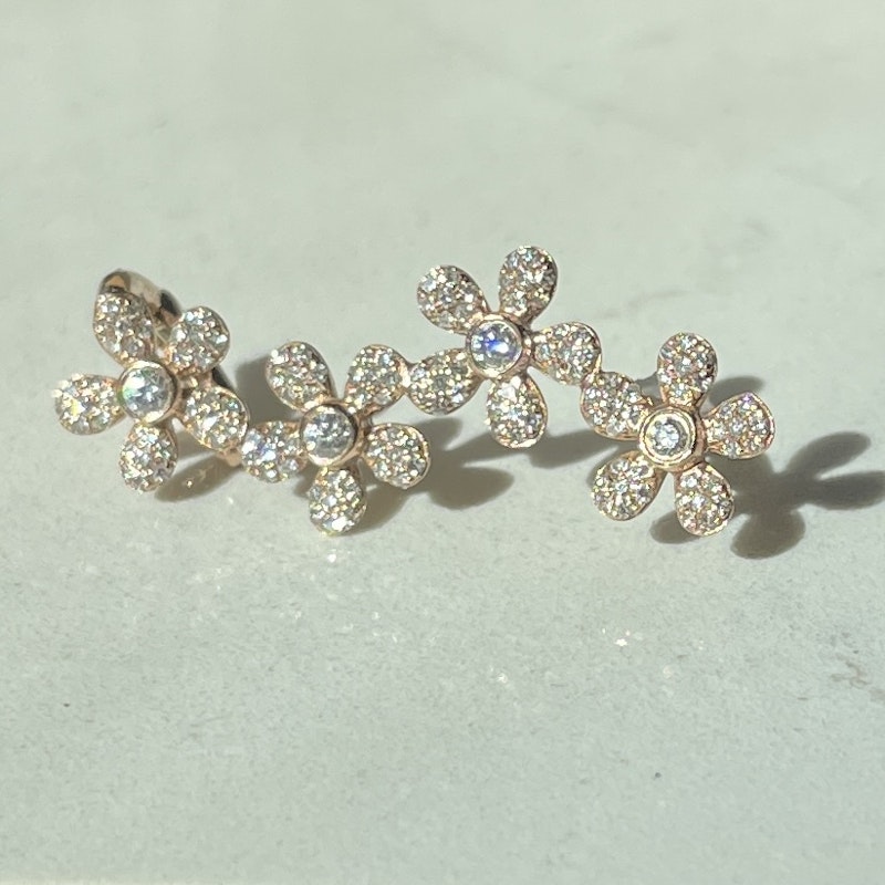14k Rose Gold Diamond Flower Ear Climber Earring (right)