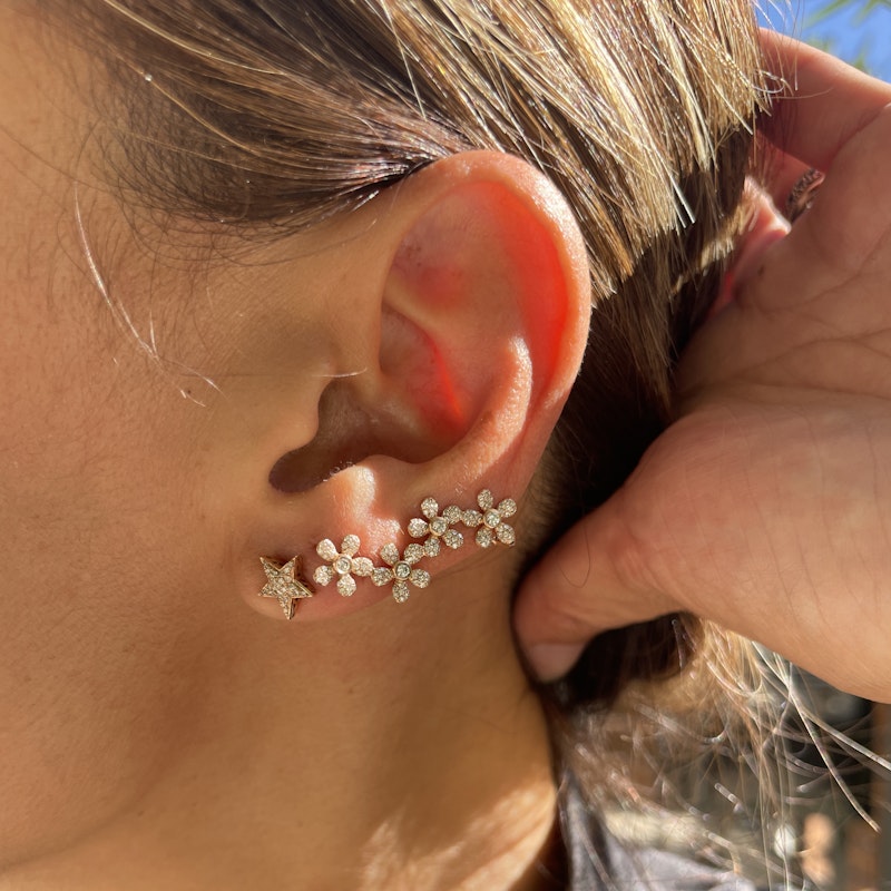 14k Rose Gold Diamond Flower Ear Climber Earring (right)