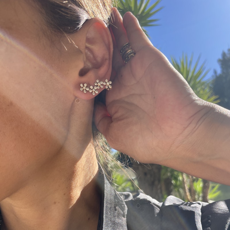 14k Rose Gold Diamond Flower Ear Climber Earring (right)