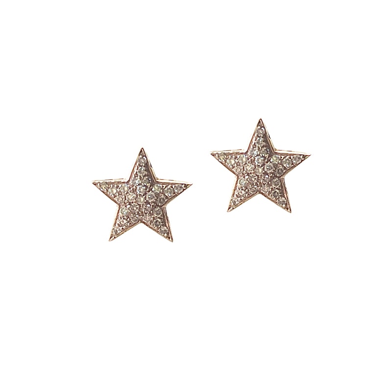 14k Rose Gold and Diamond Star Stud Earrings