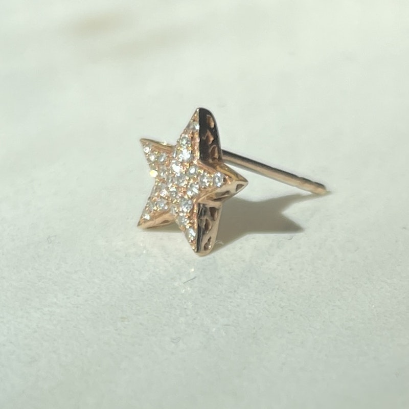14k Rose Gold and Diamond Star Stud Earrings