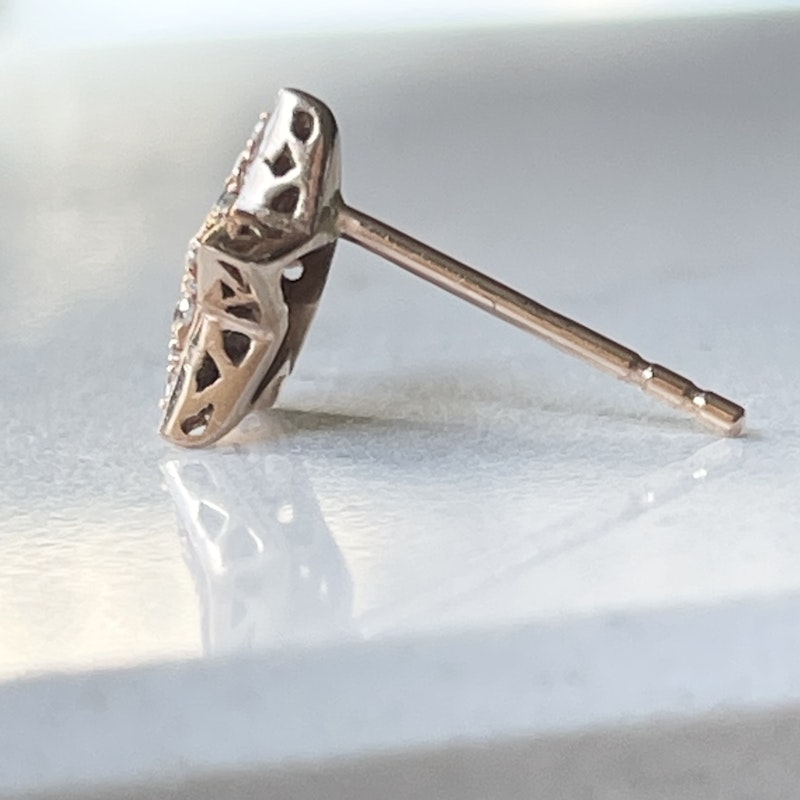 14k Rose Gold and Diamond Star Stud Earrings