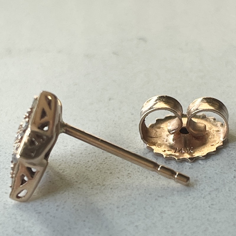 14k Rose Gold and Diamond Star Stud Earrings