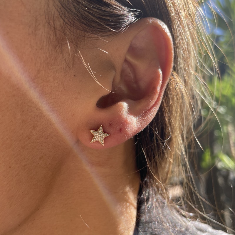 14k Rose Gold and Diamond Star Stud Earrings