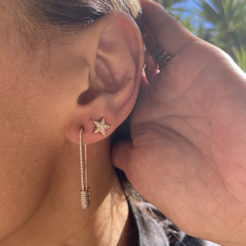 14k Rose Gold and Diamond Star Stud Earrings