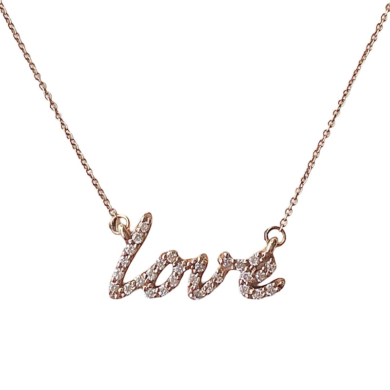 14k Rose Gold and Diamond Love Necklace