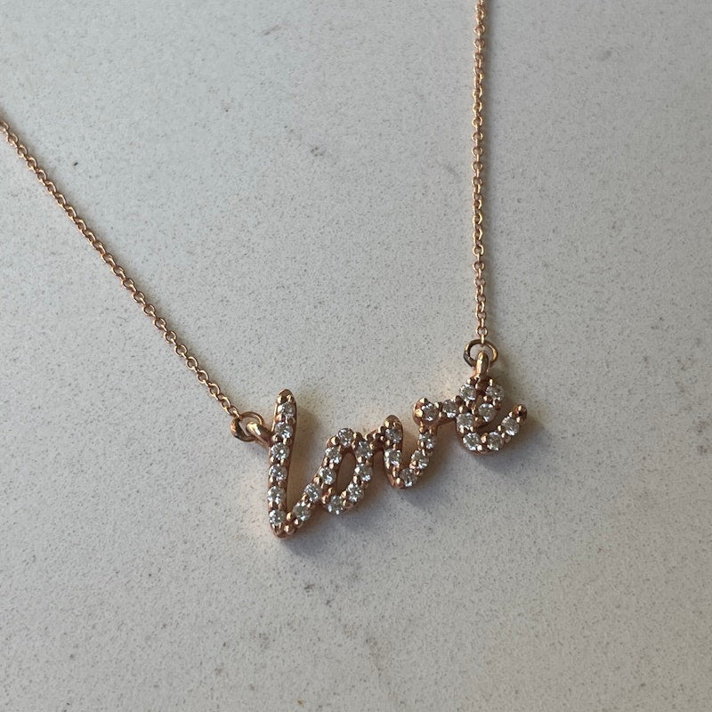 14k Rose Gold and Diamond Love Necklace
