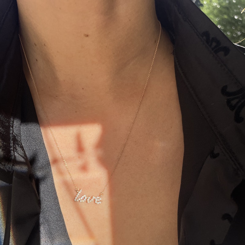 14k Rose Gold and Diamond Love Necklace