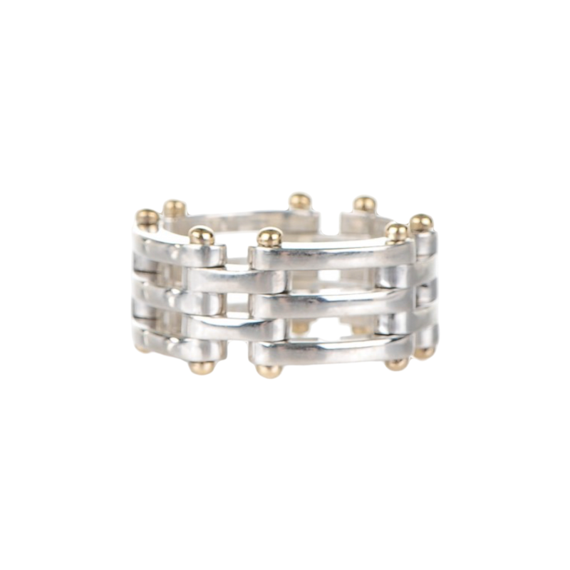 Tiffany & Co Silver and 18k Yellow Gold Gatelink Ring