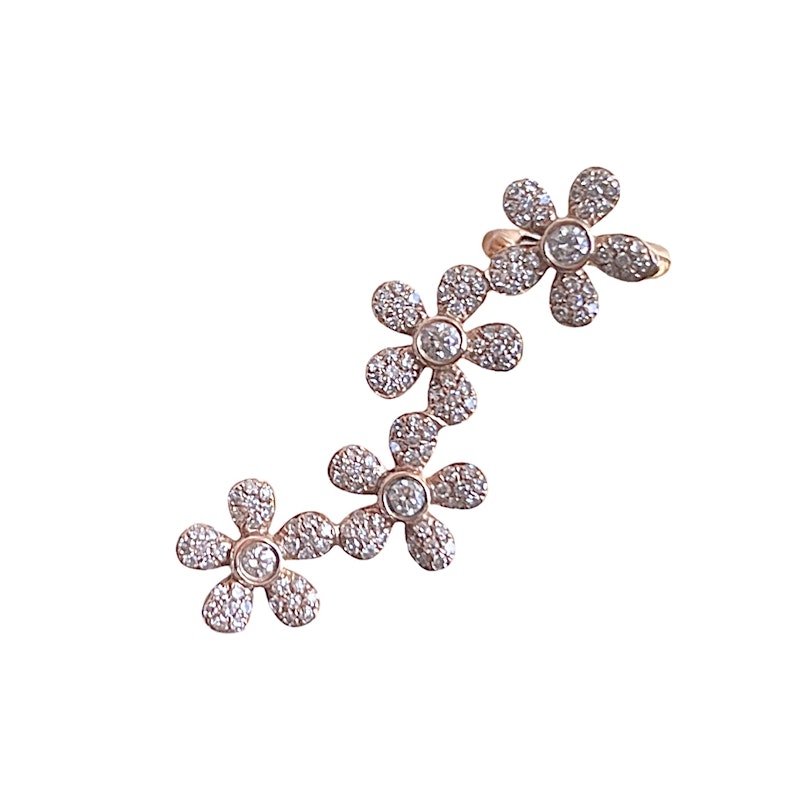 14k Rose Gold Diamond Flower Ear Climber Earring (left)