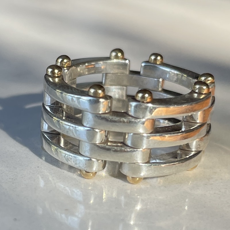 Tiffany & Co Silver and 18k Yellow Gold Gatelink Ring