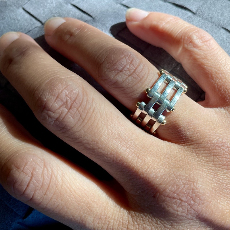 Tiffany & Co Silver and 18k Yellow Gold Gatelink Ring