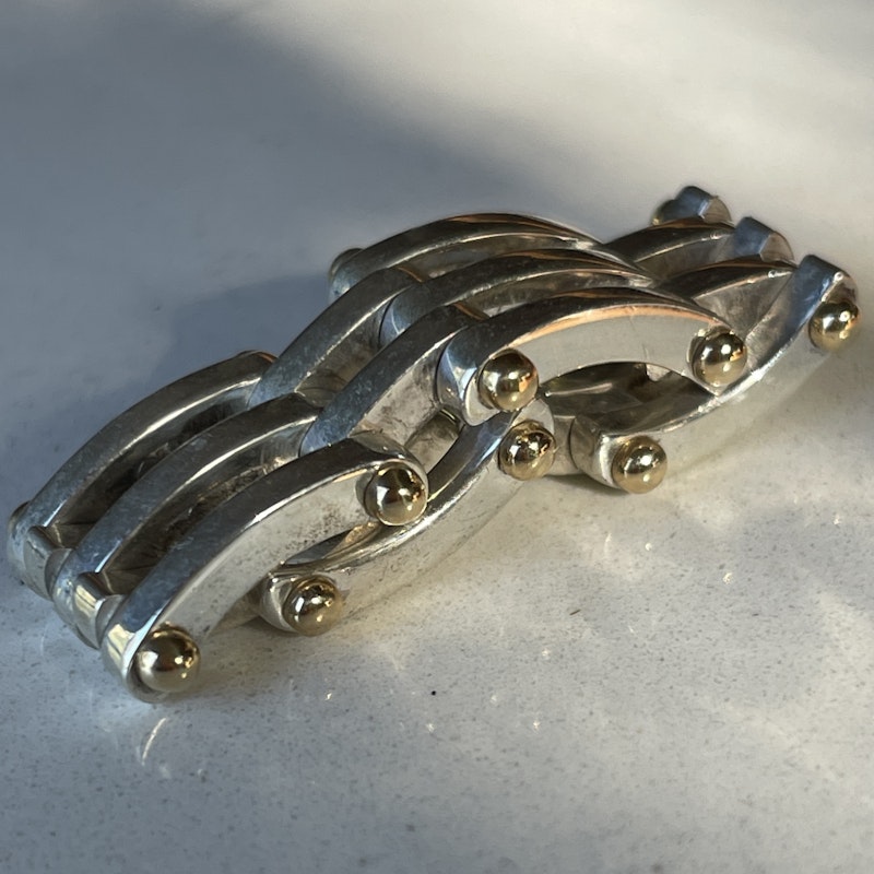 Tiffany & Co Silver and 18k Yellow Gold Gatelink Ring