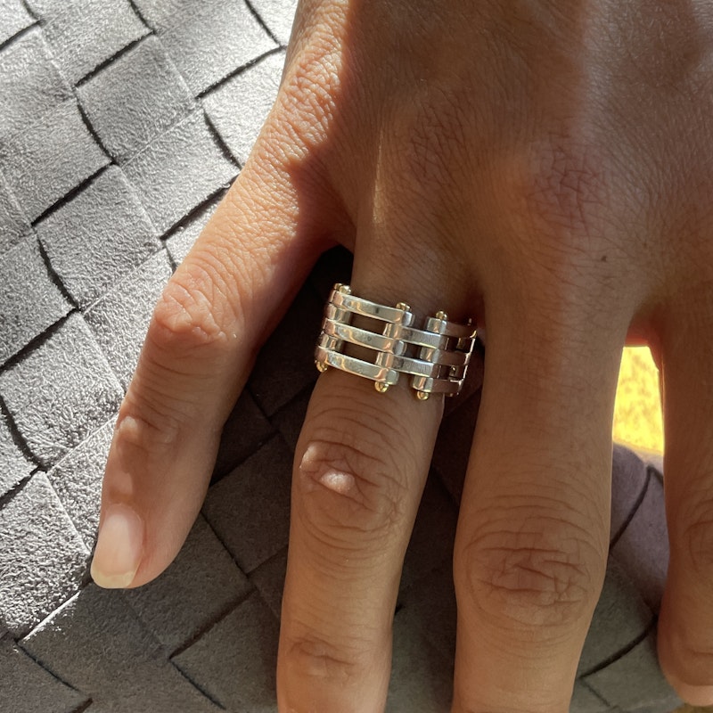 Tiffany & Co Silver and 18k Yellow Gold Gatelink Ring