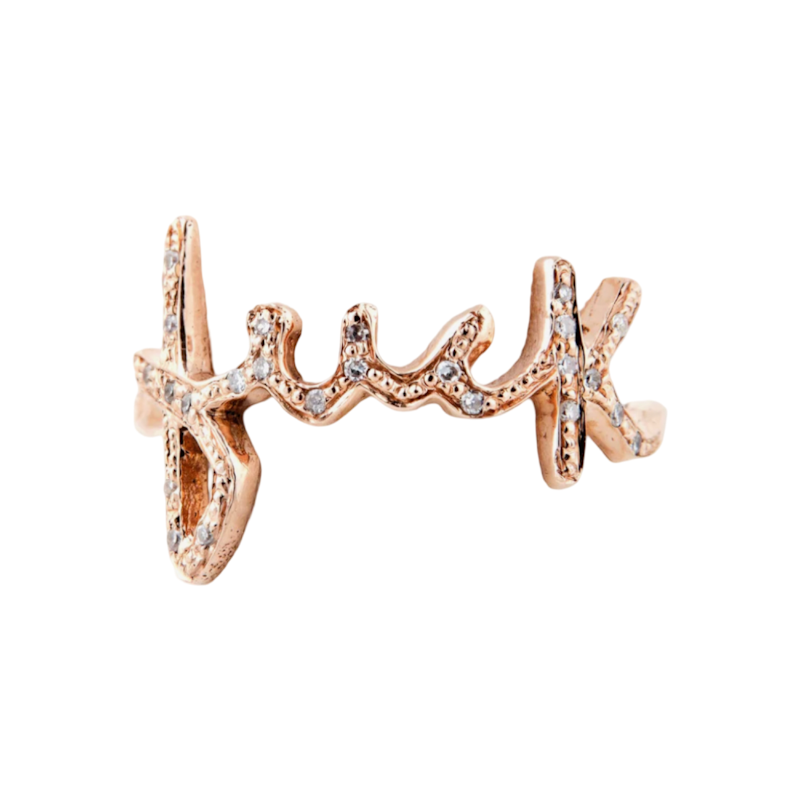 Jacquie Aiche 14k Rose Gold and Diamond Fuck Ring