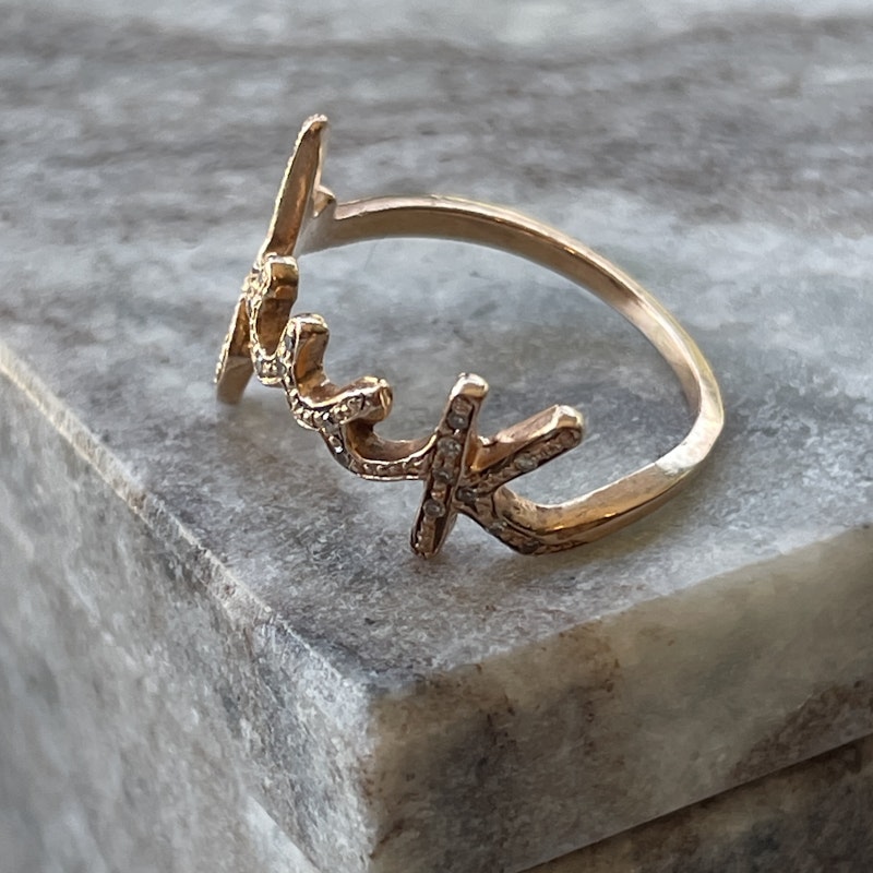 Jacquie Aiche 14k Rose Gold and Diamond Fuck Ring