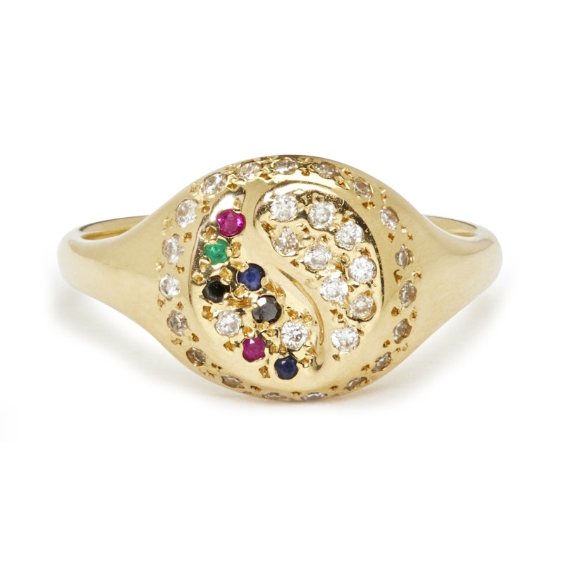 Scosha 14k Yellow Gold Gemstone Yin-Yang Signet Ring