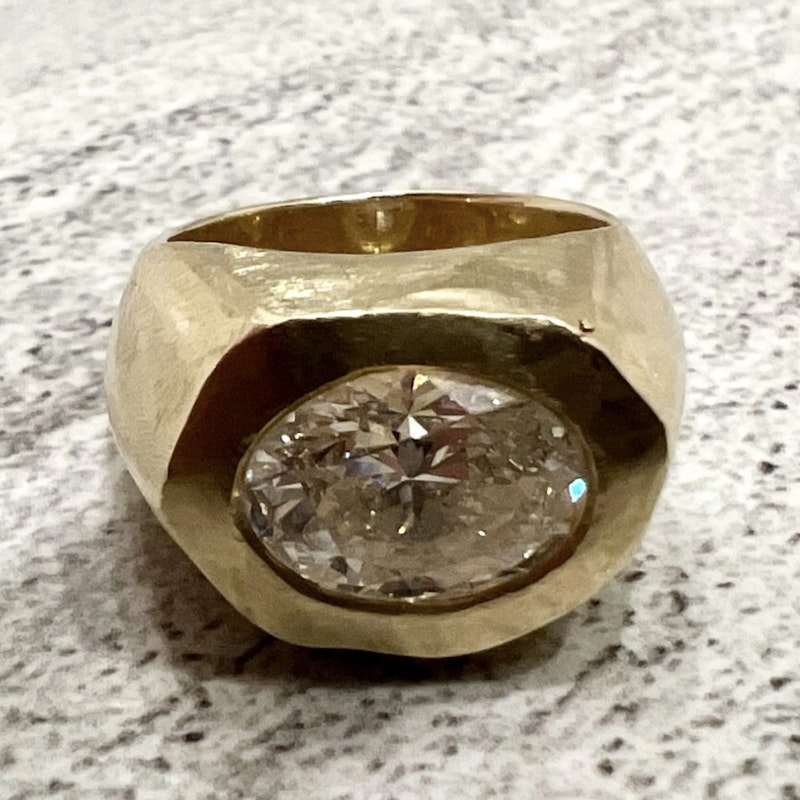 14k Yellow Gold Bezel Set Oval Diamond Ring 3.25ctw