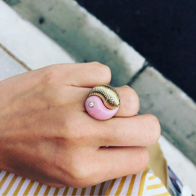 Retrouvai Pink Opal Yin Yang Ring