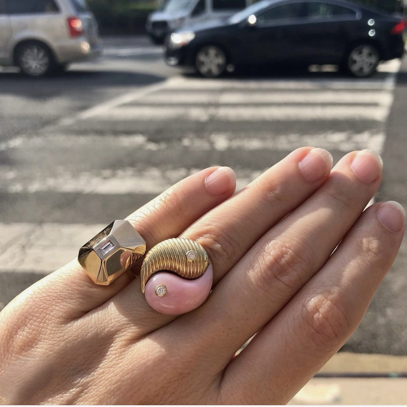 Retrouvai Pink Opal Yin Yang Ring