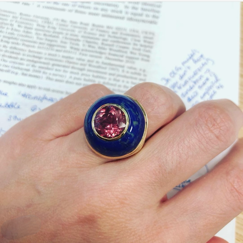 Retrouvai Pink Tourmaline and Lapis Lollipop Ring