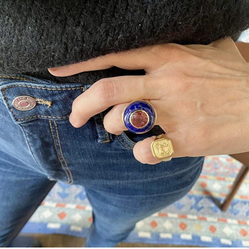 Retrouvai Pink Tourmaline and Lapis Lollipop Ring