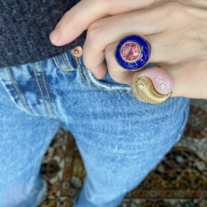 Retrouvai Pink Tourmaline and Lapis Lollipop Ring