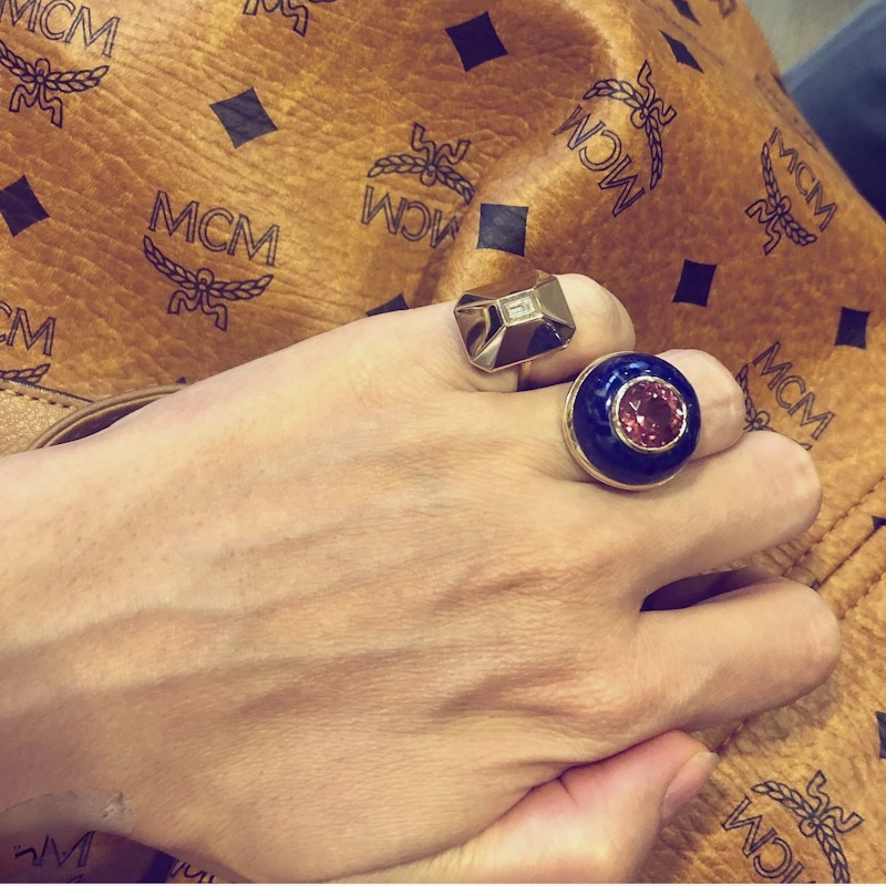 Retrouvai Pink Tourmaline and Lapis Lollipop Ring