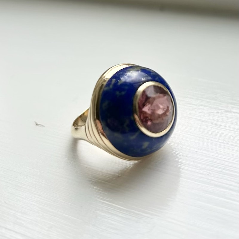 Retrouvai Pink Tourmaline and Lapis Lollipop Ring