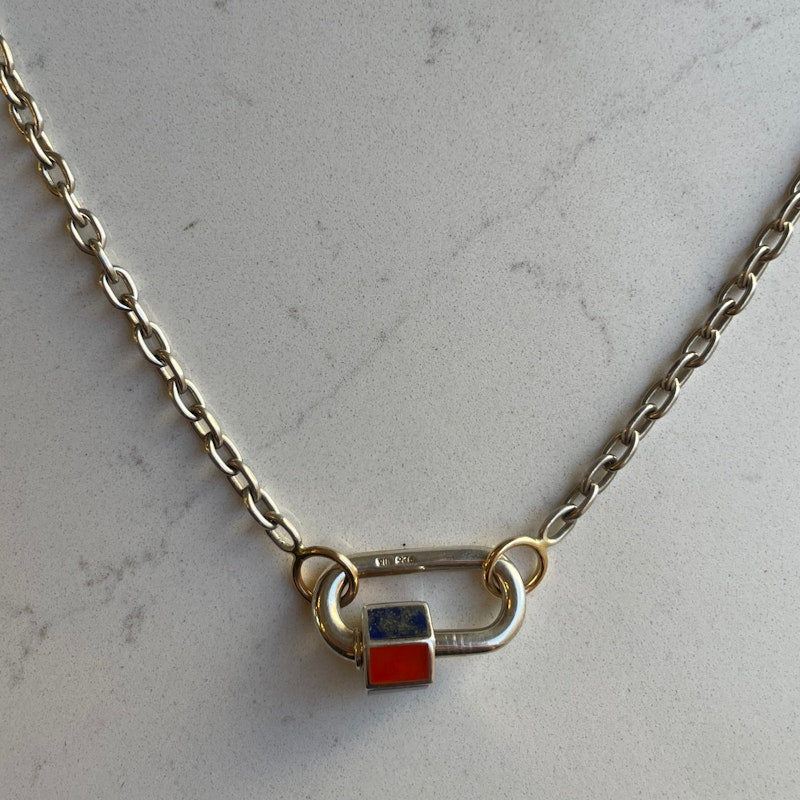 Marla Aaron Silver and 14k Pulley Necklace+Inlay Babylock