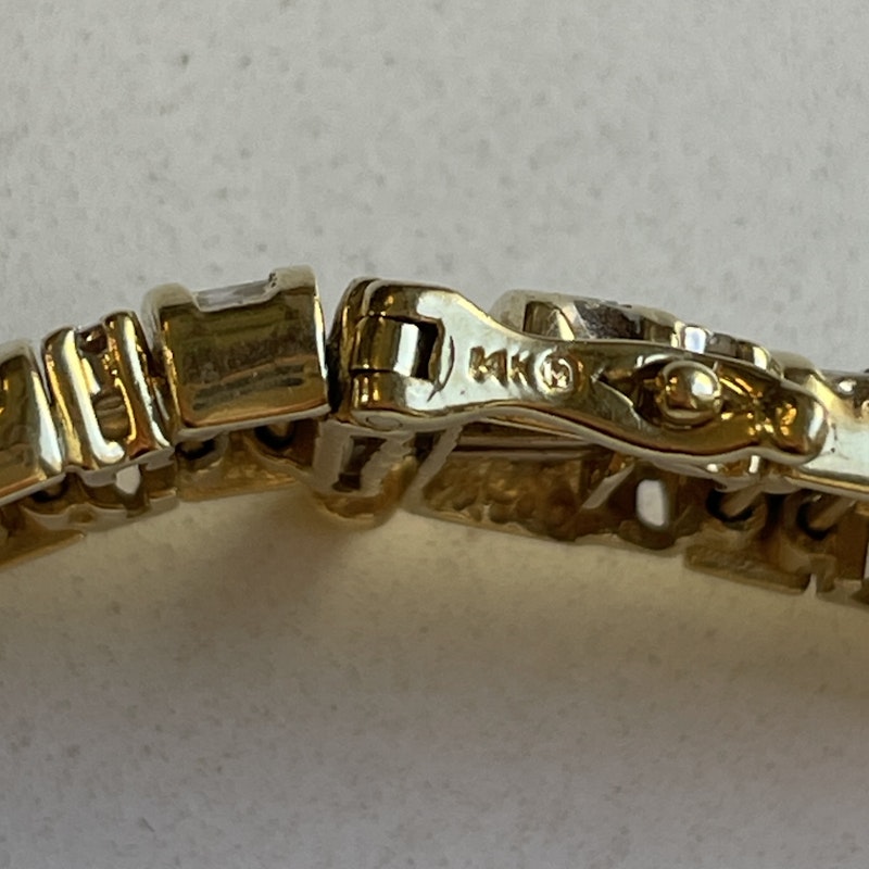 14k Baguette and Round Brilliant Cut Diamond Line Bracelet