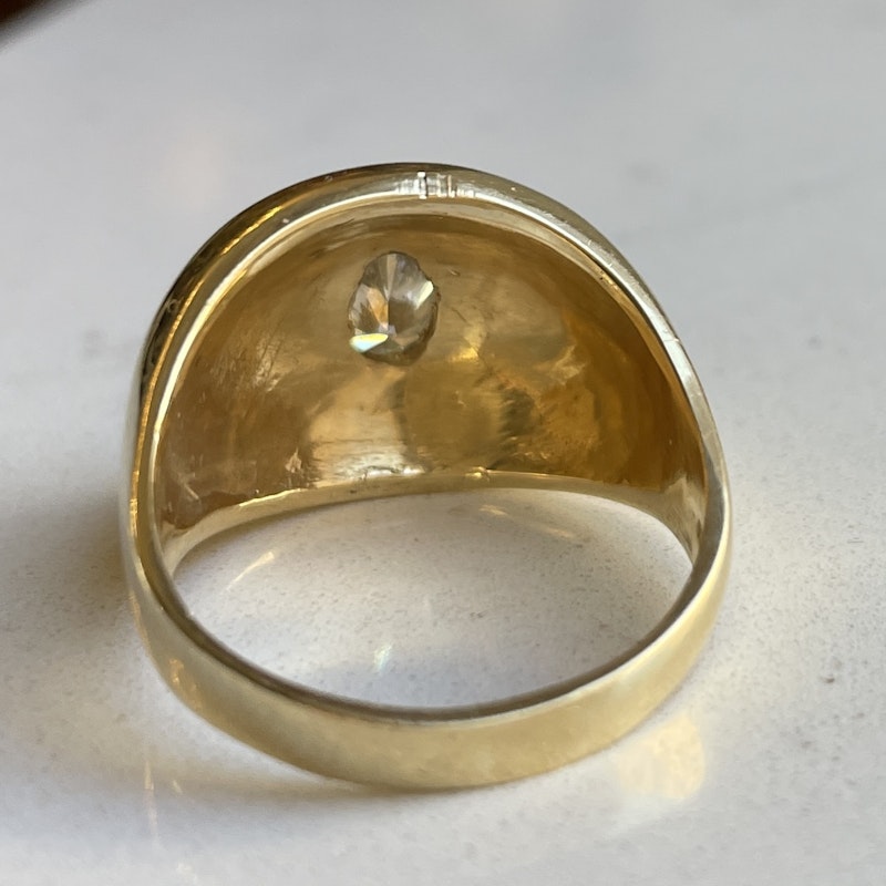 14k Yellow Gold Pear Shaped Diamond+Emerald Dome Ring