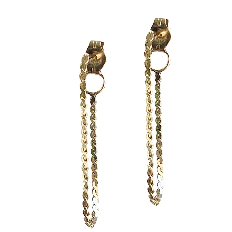 14k Yellow Gold Serpentine Flat Chain Link Hoop Earrings