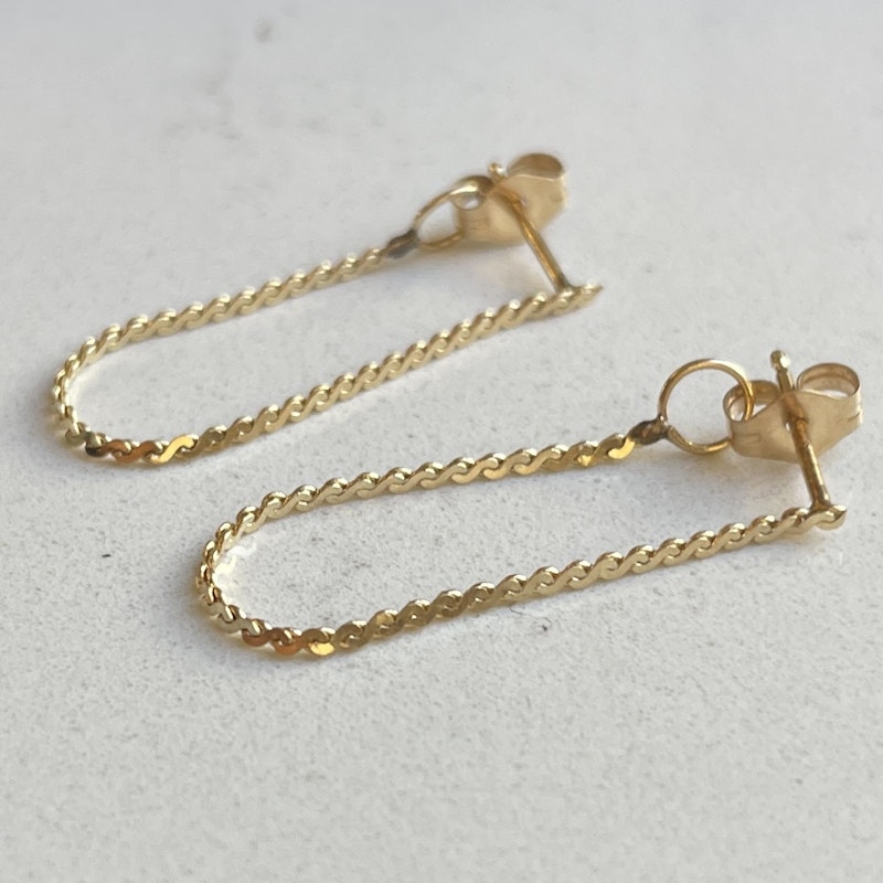 14k Yellow Gold Serpentine Flat Chain Link Hoop Earrings