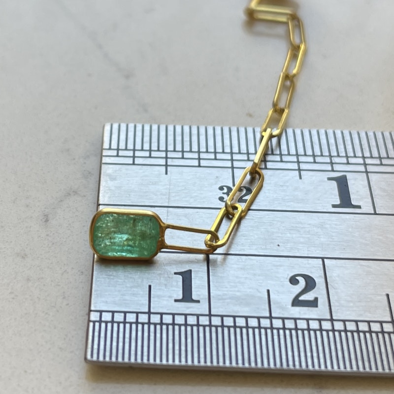 14k Yellow Gold Paperclip Emerald Drop Earrings