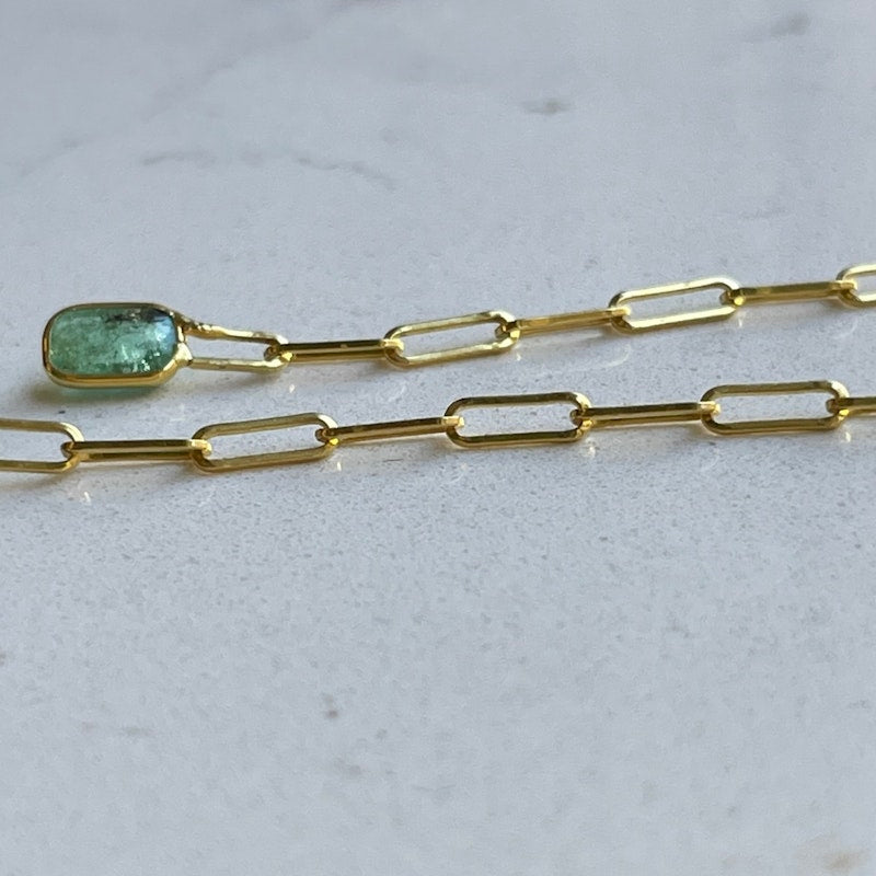 14k Yellow Gold Paperclip Emerald Drop Earrings