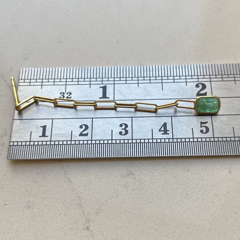 14k Yellow Gold Paperclip Emerald Drop Earrings