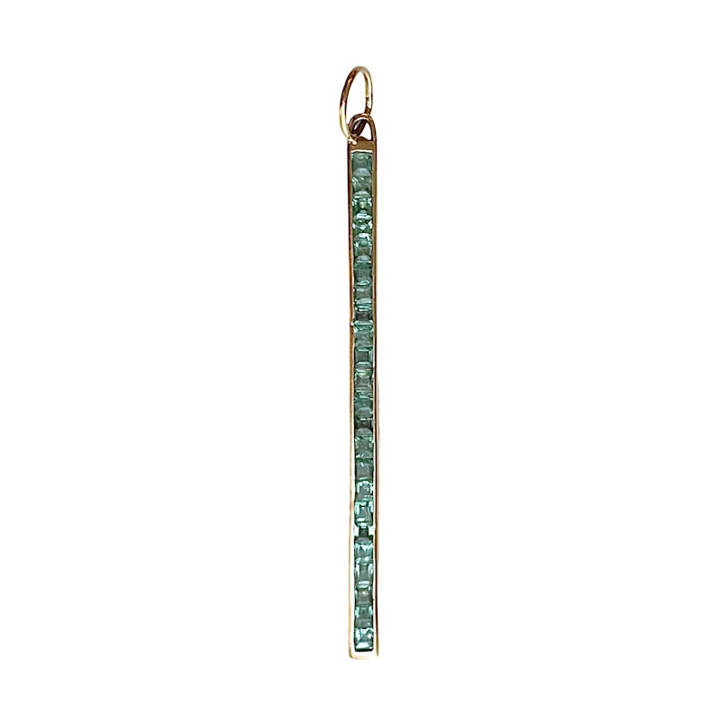14k Yellow Gold Princess Cut Emerald Bar Charm