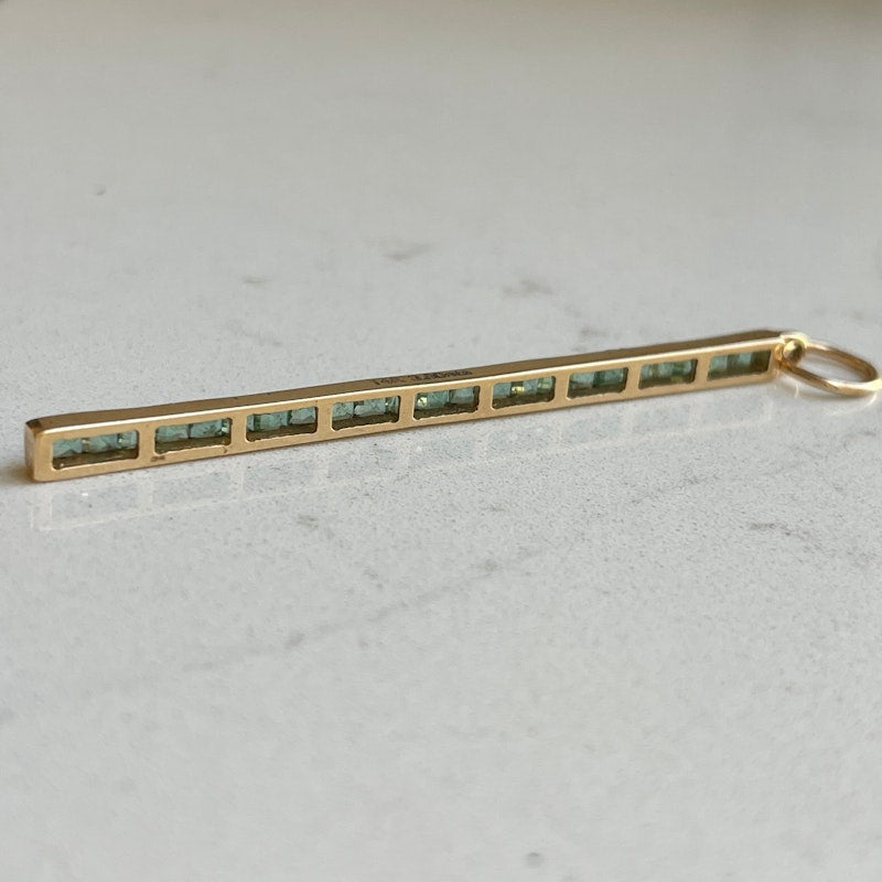 14k Yellow Gold Princess Cut Emerald Bar Charm
