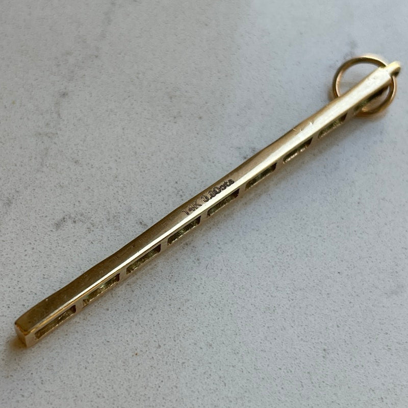 14k Yellow Gold Princess Cut Emerald Bar Charm