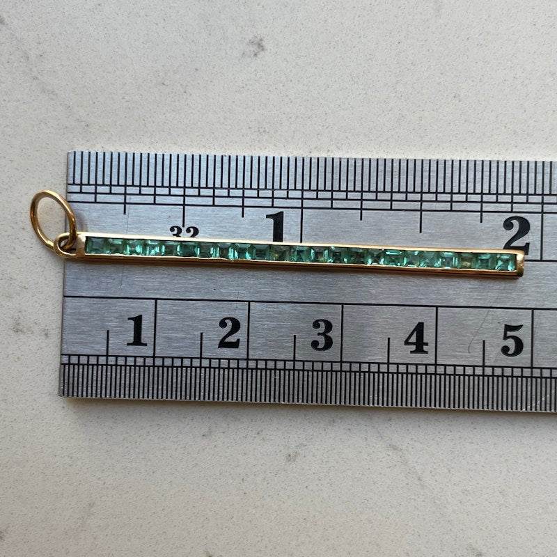 14k Yellow Gold Princess Cut Emerald Bar Charm