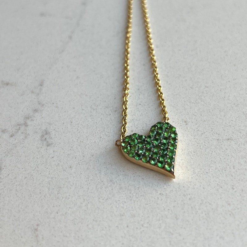 14k Reversible Diamond+Tsavorite Heart Necklace