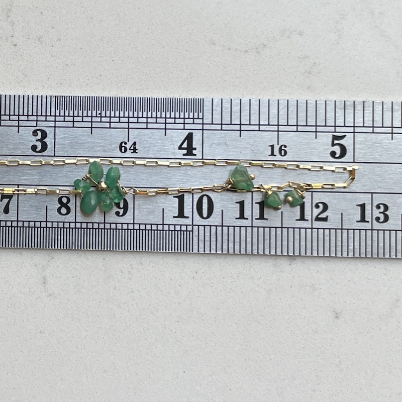 14k Yellow Gold Paperclip Chain and Emerald Flower Anklet