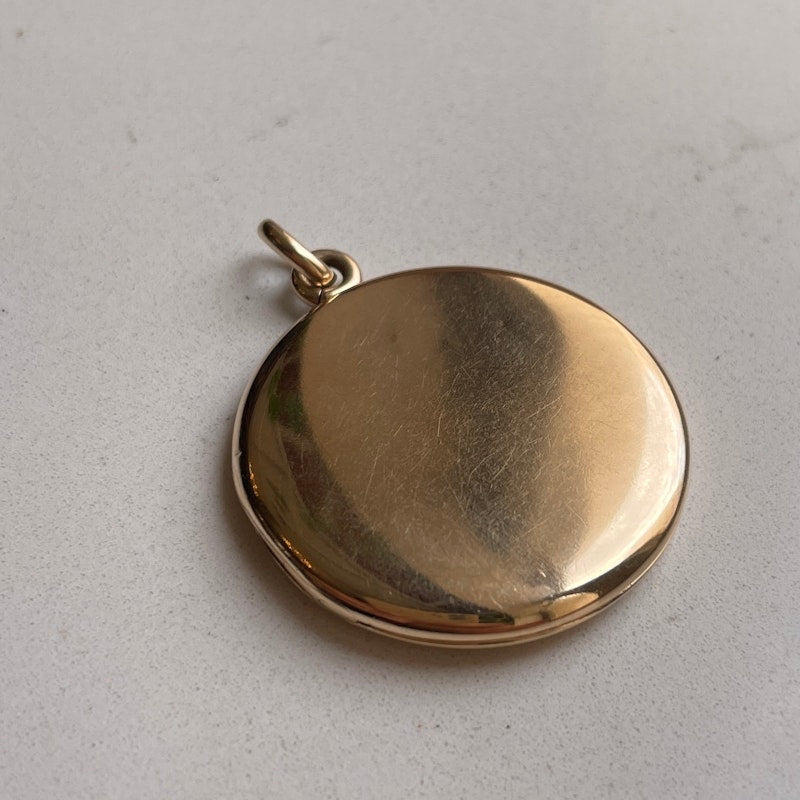 Vintage 14k Yellow Gold Round Photo Locket Charm