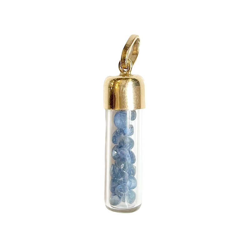 14k Yellow Gold Blue Sapphire Birthstone in a Bottle Charm