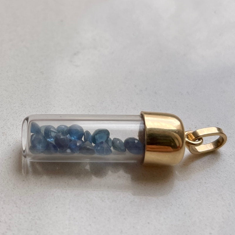 14k Yellow Gold Blue Sapphire Birthstone in a Bottle Charm