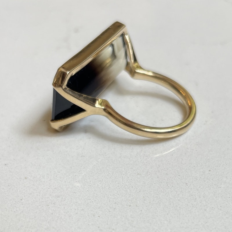 14k Yellow Gold Bi Colored Horizontal Smokey Quartz Ring